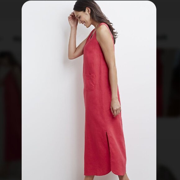 J. Jill Love Linen Sleeveless V-Neck Midi Dress in Soft Red Linen (S) - Picture 1 of 9